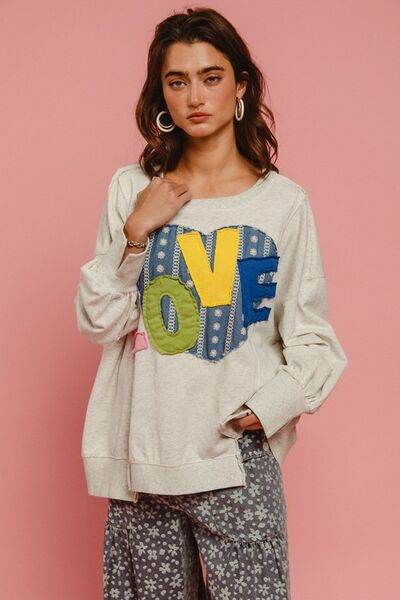 BiBi LOVE Heart Patch Slit French Terry Sweatshirt - Shop Style & More | Fresh Looks, Everyday Deals & Free Shipping