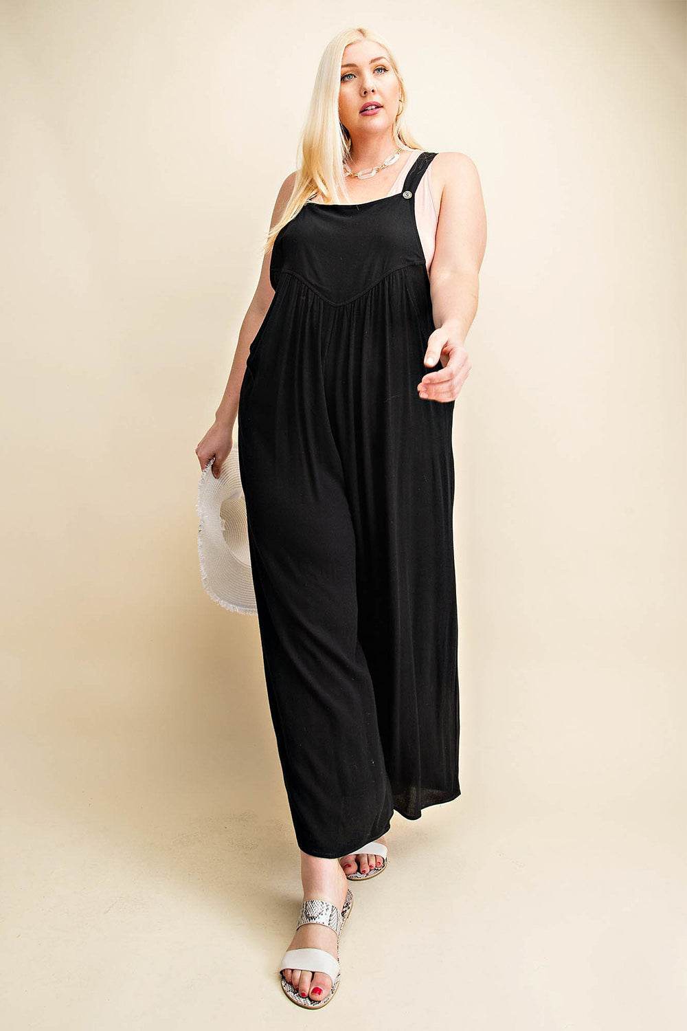 Kori America Full Size Sleeveless Ruched Wide Leg Overalls - Shop Style & More | Fresh Looks, Everyday Deals & Free Shipping