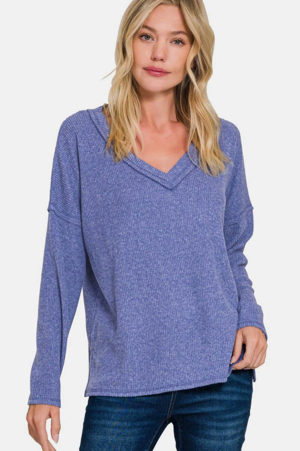 Zenana Full Size Ribbed V-Neck Drop Shoulder Top - Shop Style & More | Fresh Looks, Everyday Deals & Free Shipping