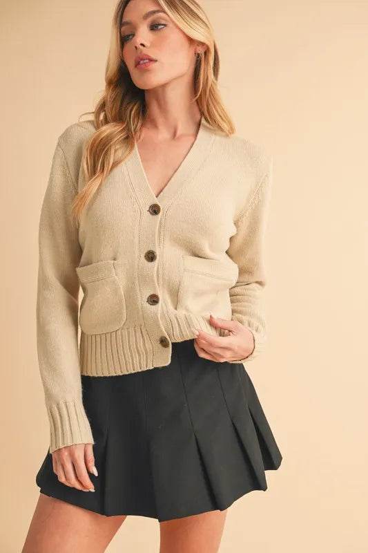 Aemi + Co Ribbed Hem Button Down V-Neck Cardigan - Shop Style & More | Fresh Looks, Everyday Deals & Free Shipping