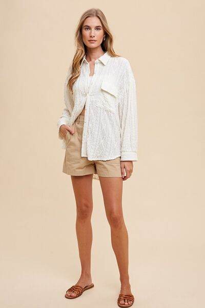 Annie Wear Openwork Button Down Drop Shoulder Shirt - Shop Style & More | Fresh Looks, Everyday Deals & Free Shipping
