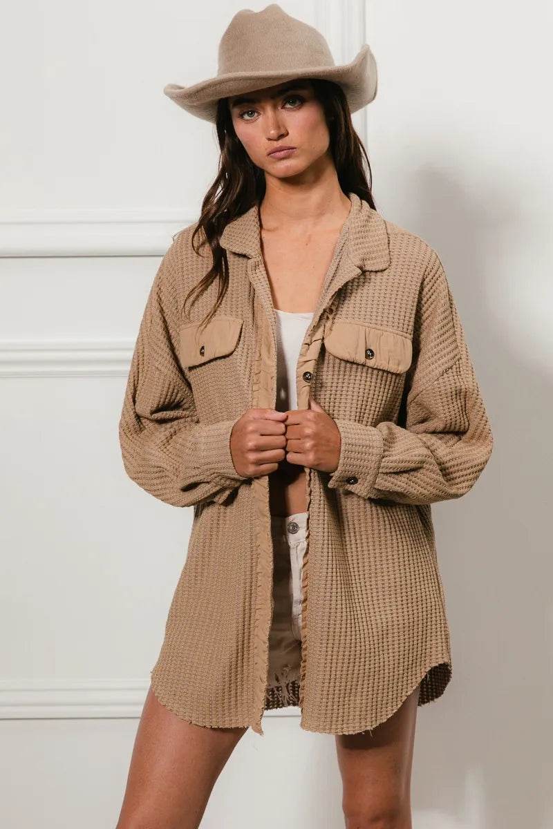 BiBi Heavy Waffle Oversized Shacket - Shop Style & More | Fresh Looks, Everyday Deals & Free Shipping