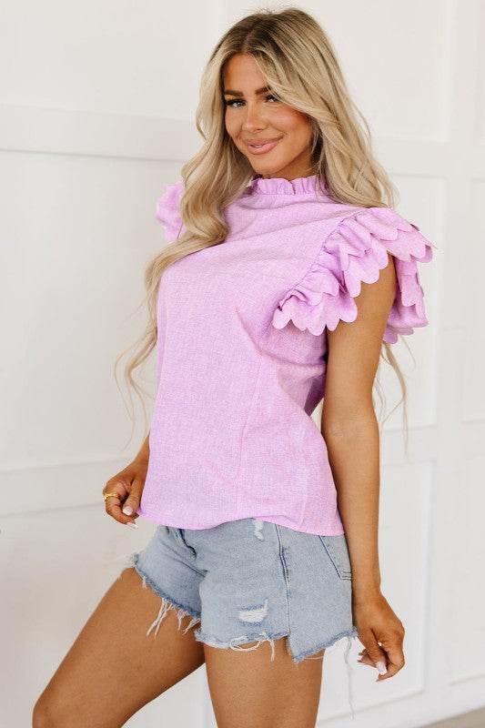 Kori Scalloped Ruffle Sleeve Top - Shop Style & More | Fresh Looks, Everyday Deals & Free Shipping