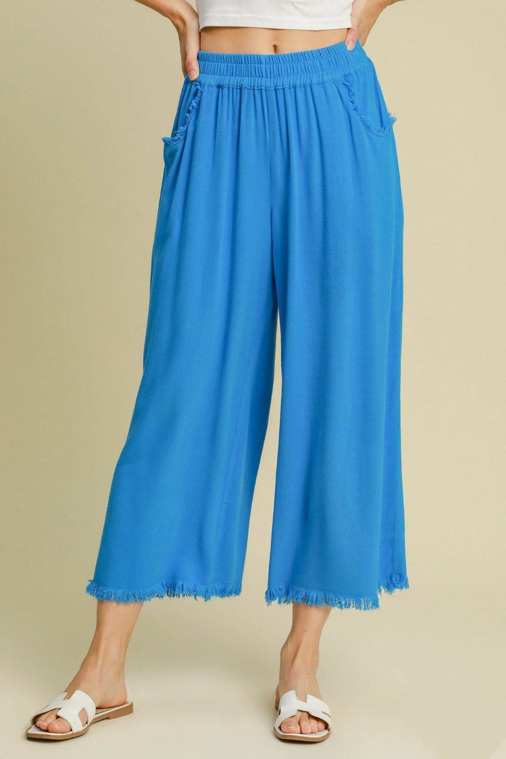 Umgee Full Size Linen Blend Elastic Waistband Wide Leg Pants Plus Size - Shop Style & More | Fresh Looks, Everyday Deals & Free Shipping