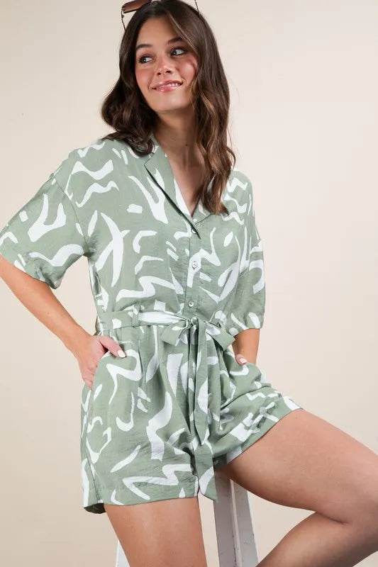 VERY J Oversized Printed Button Down Resort Romper - Shop Style & More | Fresh Looks, Everyday Deals & Free Shipping
