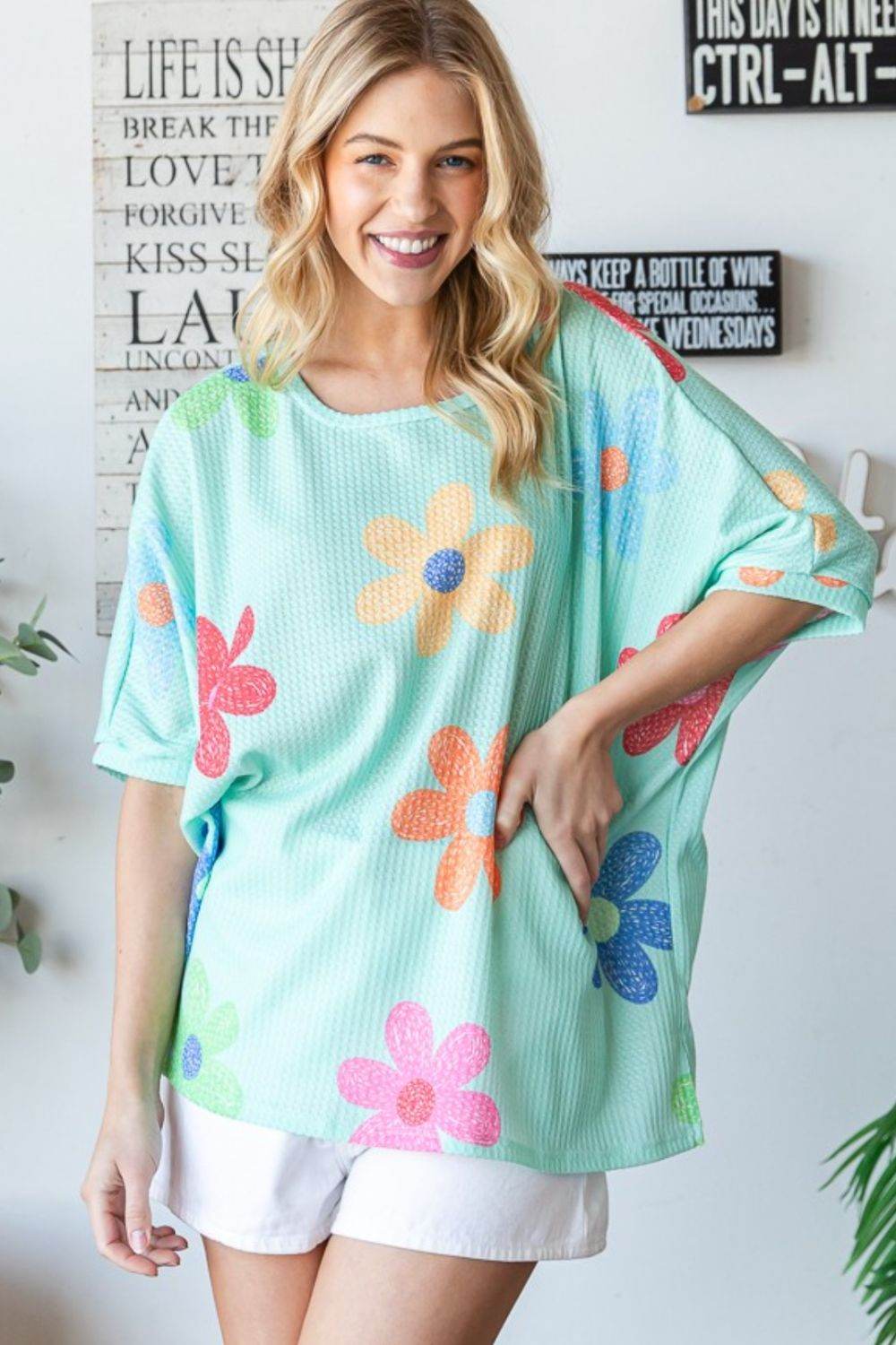 HOPELY Floral Waffle Oversize T-Shirt - Shop Style & More | Fresh Looks, Everyday Deals & Free Shipping