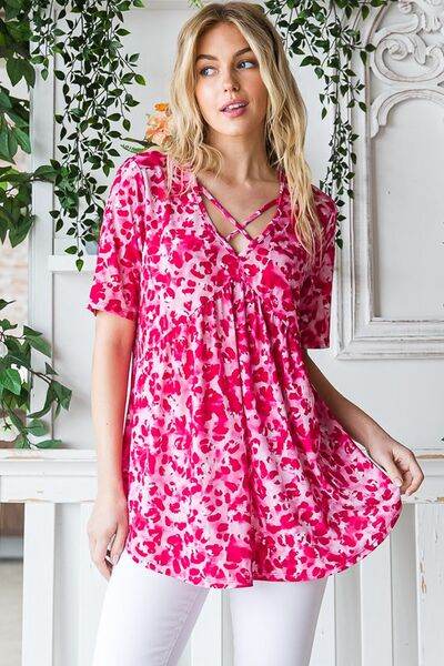 Heimish Full Size Short Sleeve Crisscross Animal Babydoll Top Plus Size - Shop Style & More | Fresh Looks, Everyday Deals & Free Shipping