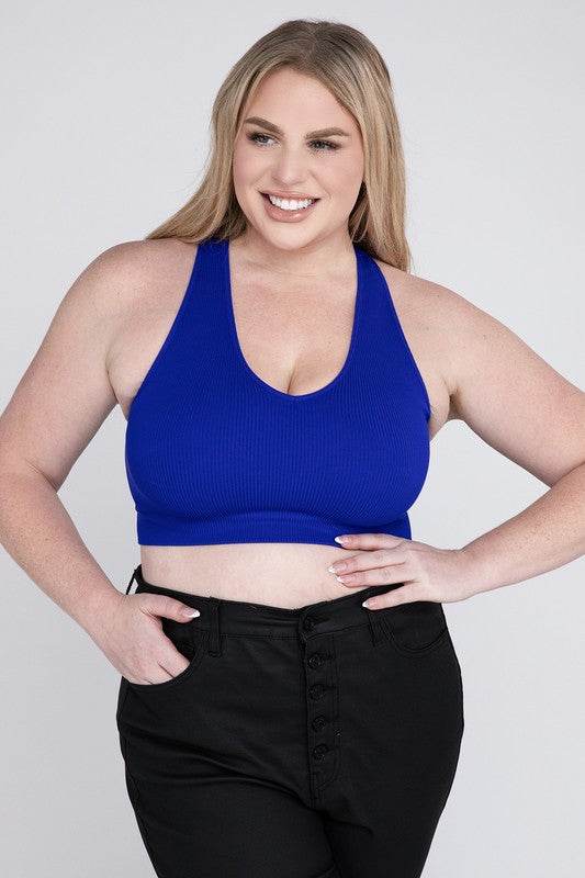 Plus Ribbed Cropped Racerback Tank Top - Shop Style & More | Fresh Looks, Everyday Deals & Free Shipping