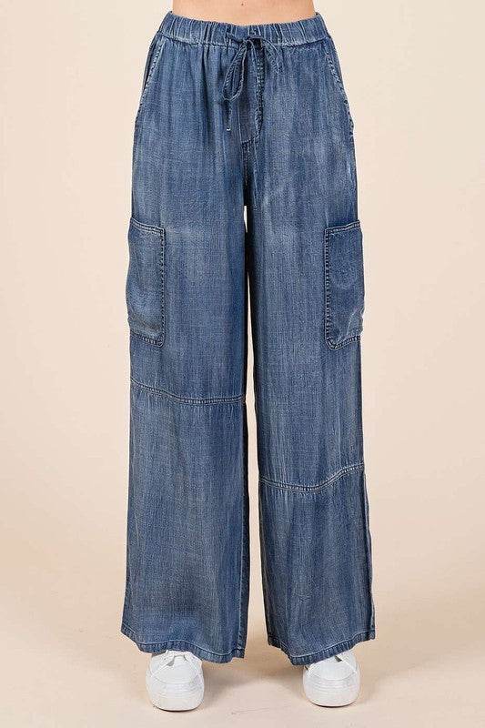 Mittoshop Washed Elastic Waist Cargo Wide Leg Pants - Shop Style & More | Fresh Looks, Everyday Deals & Free Shipping