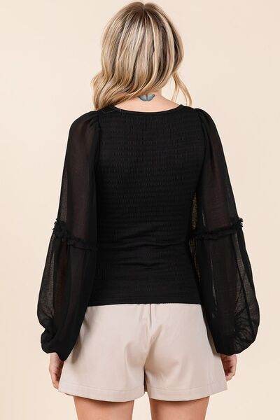 Mittoshop Mixed Media Textured Knit Chiffon Long Sleeve Top - Shop Style & More | Fresh Looks, Everyday Deals & Free Shipping