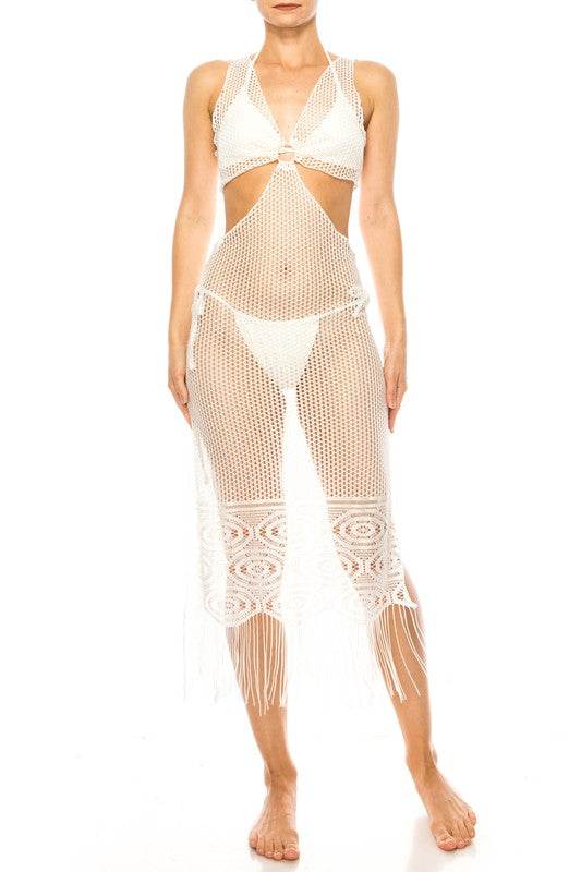 Relaxing Crochet with Tinsel Bottom Mid Cutout Cover Up - Shop Style & More | Fresh Looks, Everyday Deals & Free Shipping
