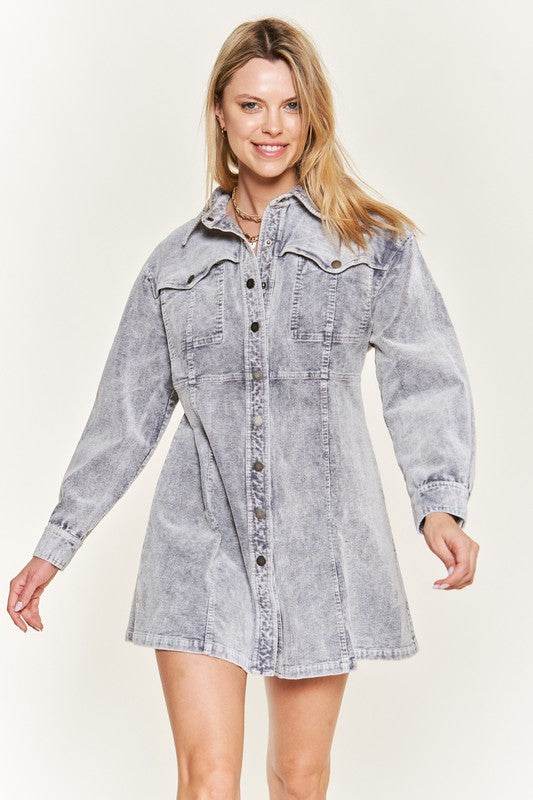 WASHED CORDUROY MINI DRESS JJD5006 - Shop Style & More | Fresh Looks, Everyday Deals & Free Shipping
