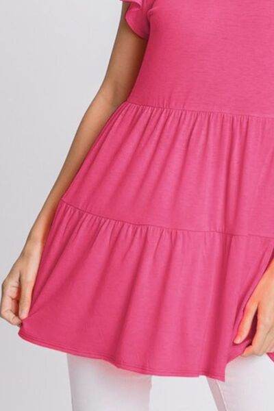 Heimish Full Size Tiered Round Neck Ruffle Sleeve Top Plus Size - Shop Style & More | Fresh Looks, Everyday Deals & Free Shipping