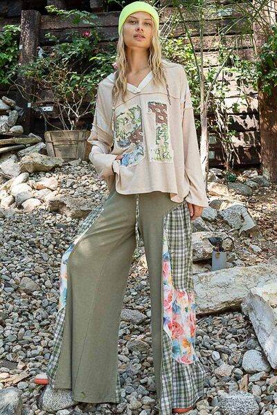 POL Exposed Seam Number Patch V-Neck Hooded Top - Shop Style & More | Fresh Looks, Everyday Deals & Free Shipping