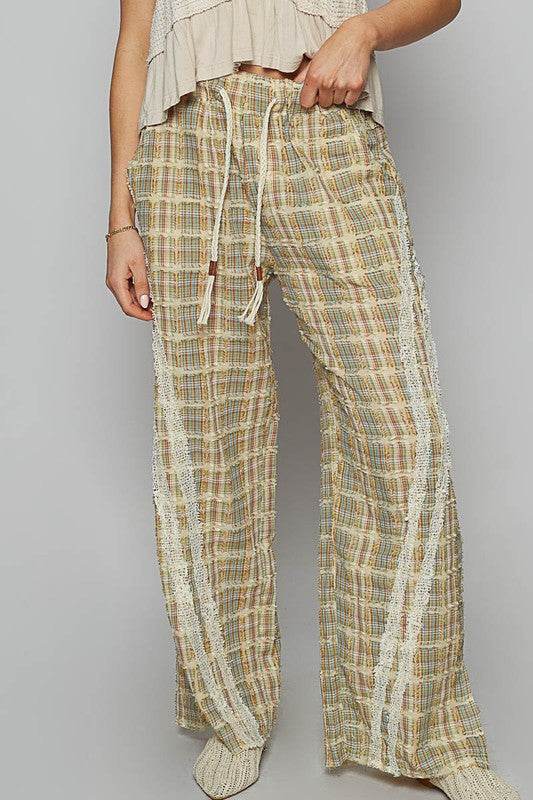 POL Lace Trim Drawstring Checkered Wide Leg Pants - Shop Style & More | Fresh Looks, Everyday Deals & Free Shipping