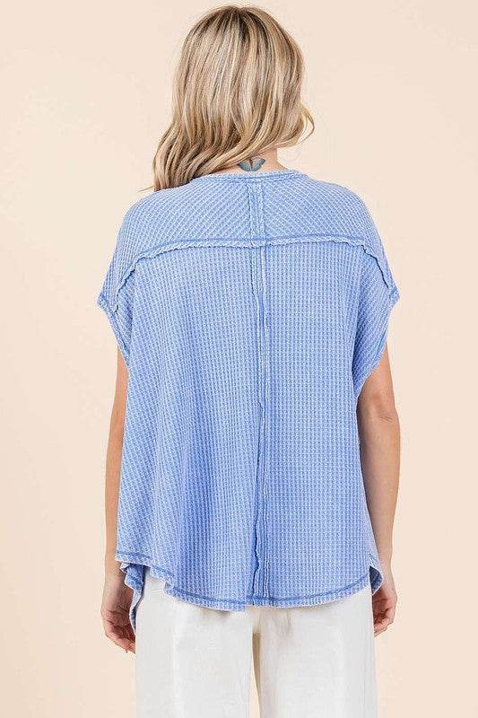 Mittoshop Mineral Wash Waffle Knit Pointed Hem Oversized Top - Shop Style & More | Fresh Looks, Everyday Deals & Free Shipping