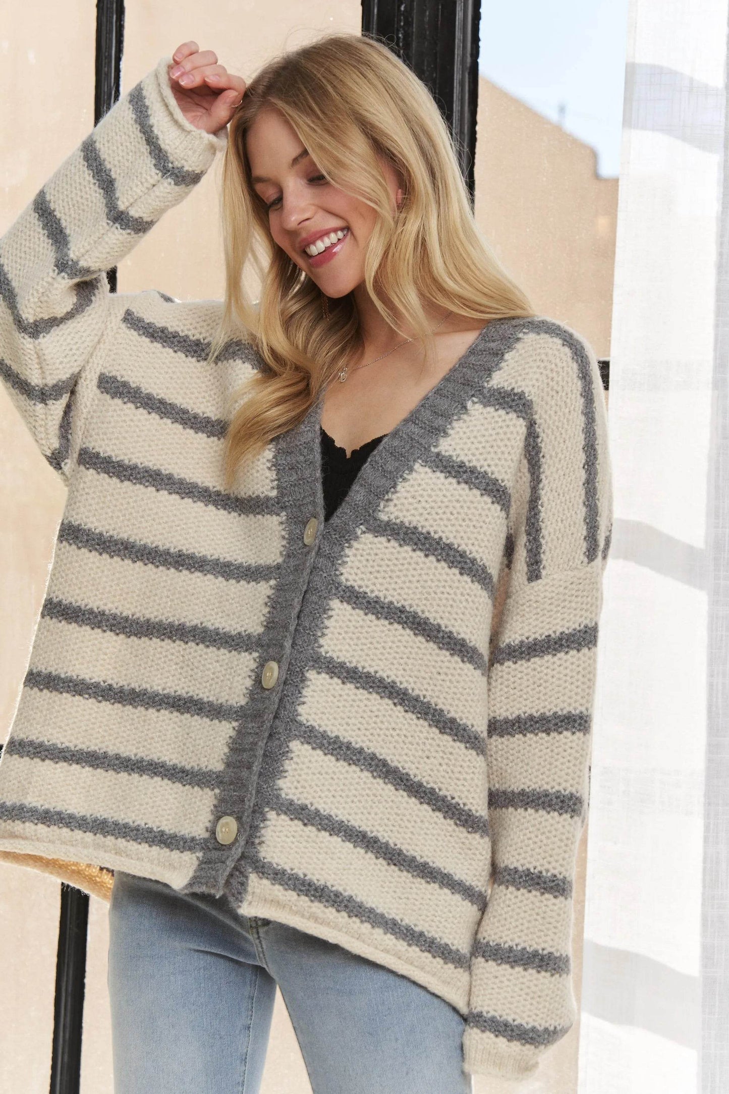 ADORA Horizontally Striped Button Up Cardigan - Shop Style & More | Fresh Looks, Everyday Deals & Free Shipping