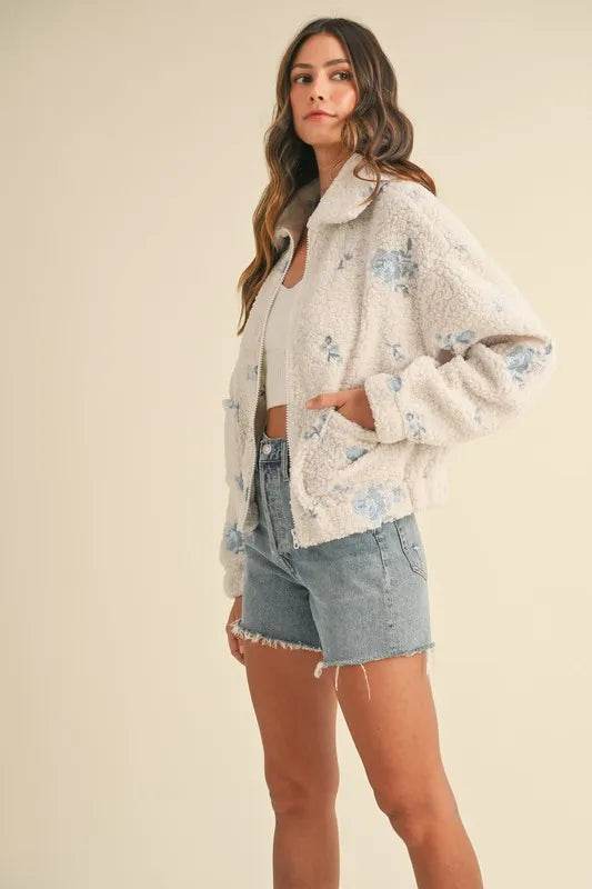 MABLE Floral Embroidered Fleece Teddy Jacket - Shop Style & More | Fresh Looks, Everyday Deals & Free Shipping