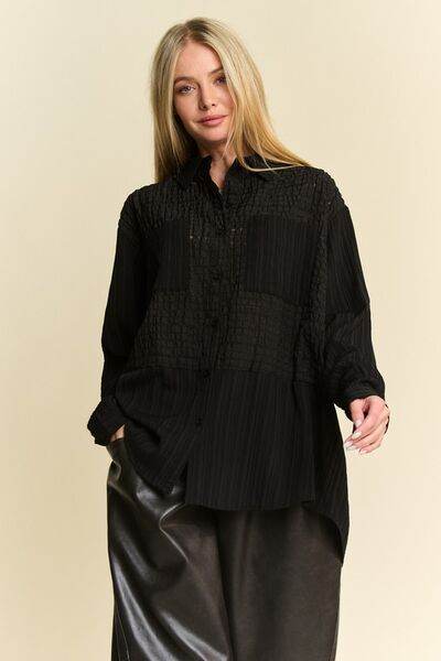 Davi & Dani Crinkled Jacquard Button Down Shirt - Shop Style & More | Fresh Looks, Everyday Deals & Free Shipping