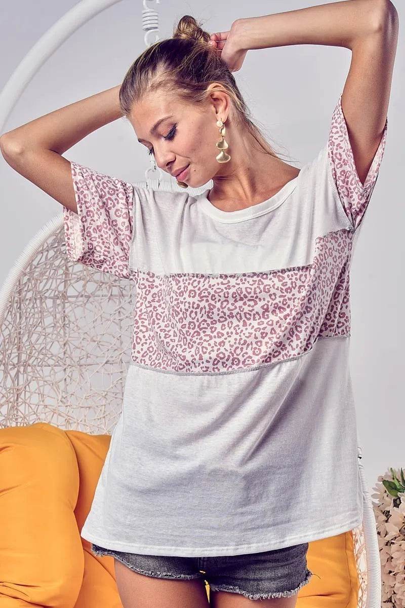 BiBi Triblend Knit with Leopard Block Out Stitching - Shop Style & More | Fresh Looks, Everyday Deals & Free Shipping