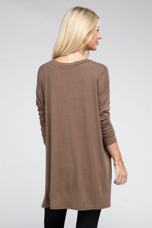 Dolman Long Sleeve V-Neck Side Slit Hi-Low Hem Top - Shop Style & More | Fresh Looks, Everyday Deals & Free Shipping