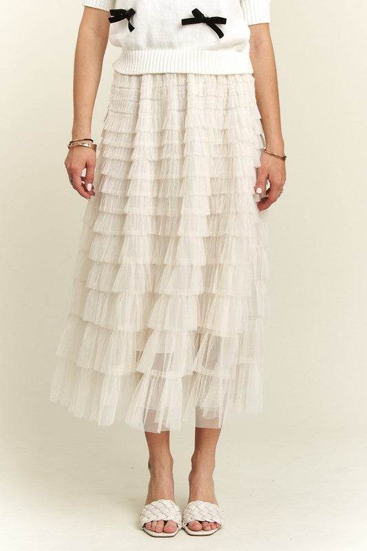 ADORA Elastic Waist Layered Mesh Midi Skirt - Shop Style & More | Fresh Looks, Everyday Deals & Free Shipping
