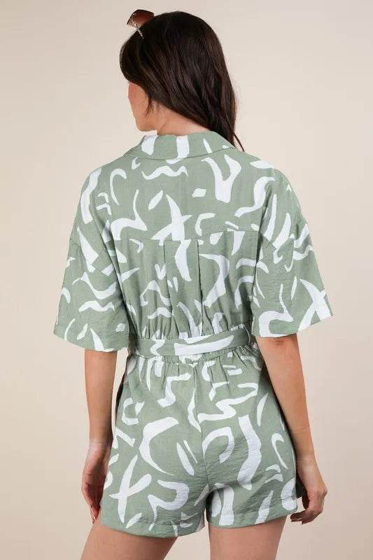 VERY J Oversized Printed Button Down Resort Romper - Shop Style & More | Fresh Looks, Everyday Deals & Free Shipping