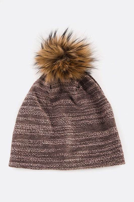 Faux Fur Pom Cotton Blend Slouchy Beanie - Shop Style & More | Fresh Looks, Everyday Deals & Free Shipping