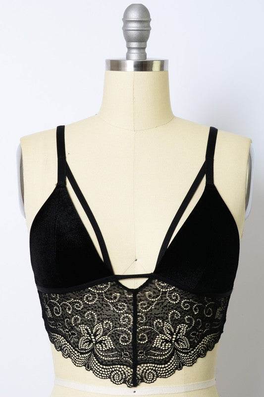 Velvet longline Lace Bralette - Shop Style & More | Fresh Looks, Everyday Deals & Free Shipping