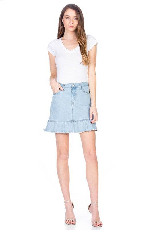 High Waisted A-line Ruffle Hem Denim Skirt - Shop Style & More | Fresh Looks, Everyday Deals & Free Shipping