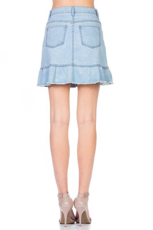 High Waisted A-line Ruffle Hem Denim Skirt - Shop Style & More | Fresh Looks, Everyday Deals & Free Shipping