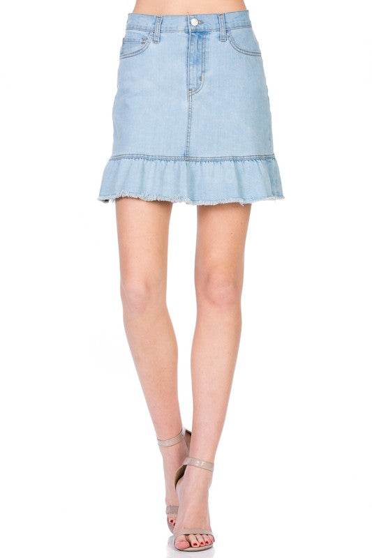 High Waisted A-line Ruffle Hem Denim Skirt - Shop Style & More | Fresh Looks, Everyday Deals & Free Shipping