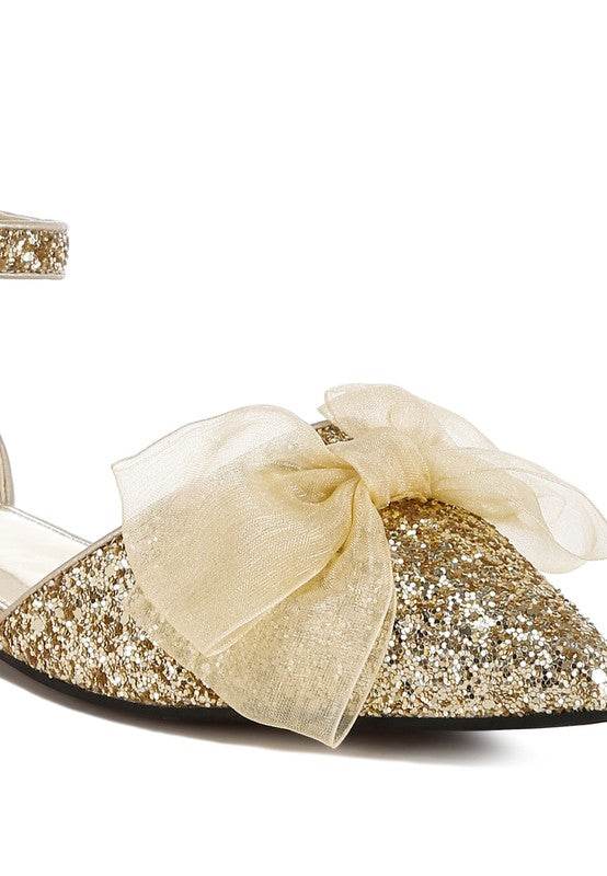 Clarice Sheer Bow Detail Glitter Flat Sandals - Shop Style & More | Fresh Looks, Everyday Deals & Free Shipping