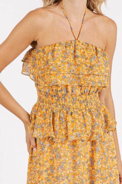 Mittoshop Ruffled Smocked Floral Halter Neck Maxi Dress - Shop Style & More | Fresh Looks, Everyday Deals & Free Shipping