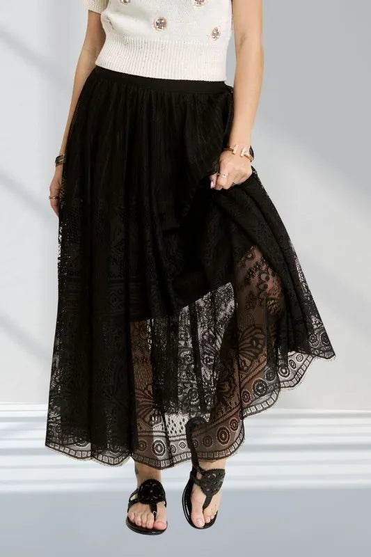 ADORA Elastic Waist Raw Hem Lace Maxi Skirt - Shop Style & More | Fresh Looks, Everyday Deals & Free Shipping