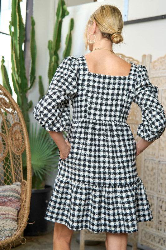 TWEED PUFF SLEEVE MINI DRESS JJD5023P - Shop Style & More | Fresh Looks, Everyday Deals & Free Shipping