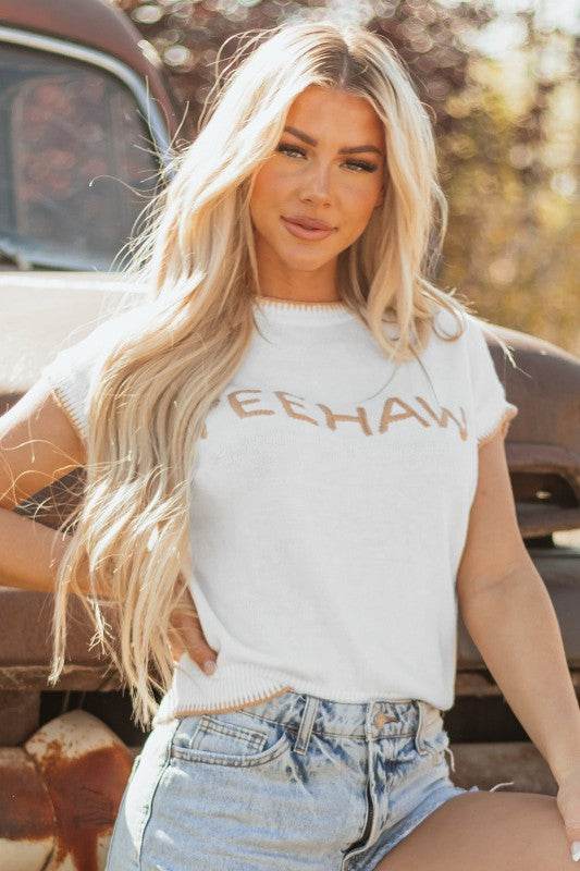 YEEHAW Stitch Edge Crew Neck Sweater Top - Shop Style & More | Fresh Looks, Everyday Deals & Free Shipping
