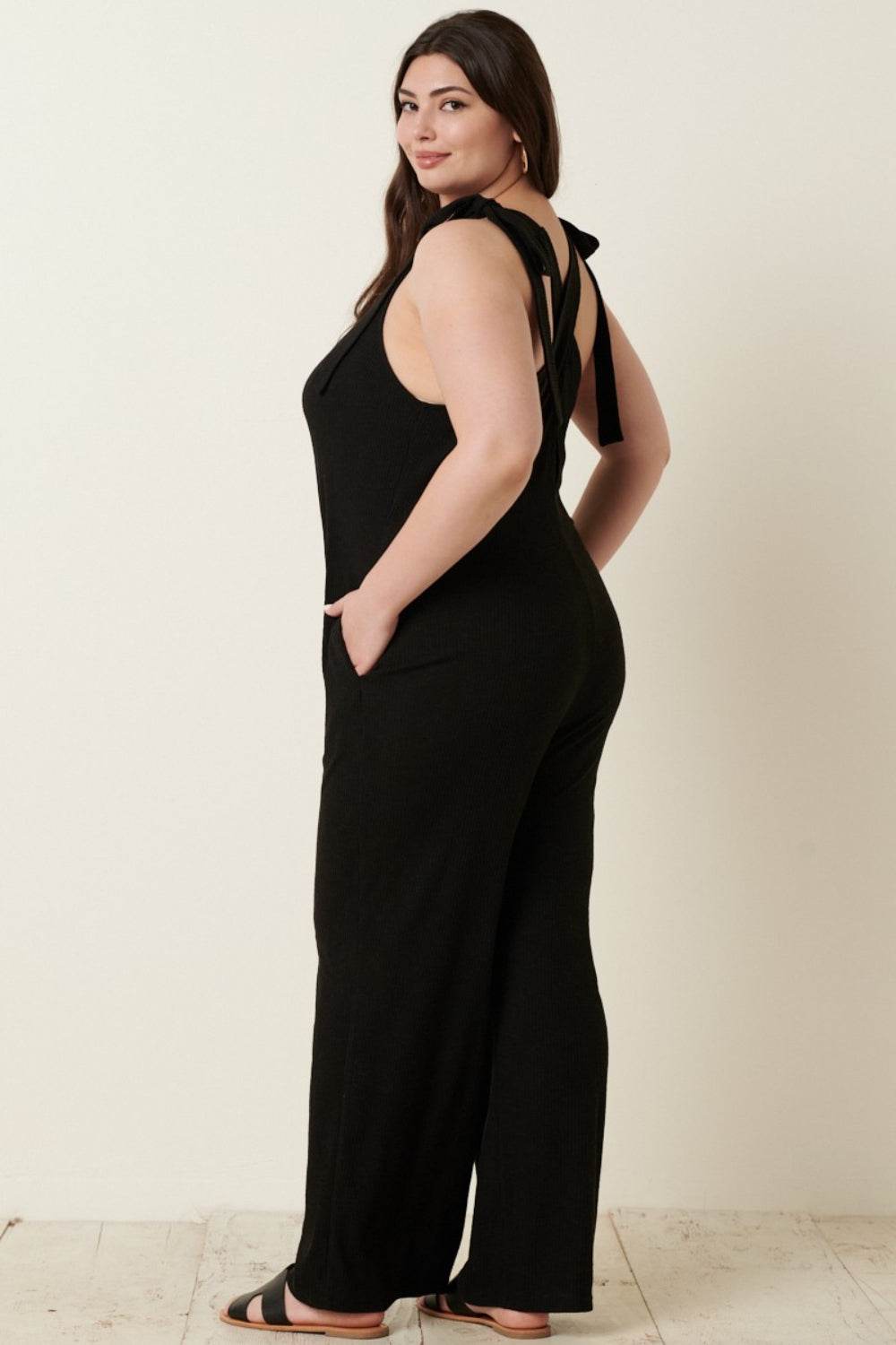 Mittoshop Rib Knit V-Neck Cross Back Jumpsuit - Shop Style & More | Fresh Looks, Everyday Deals & Free Shipping