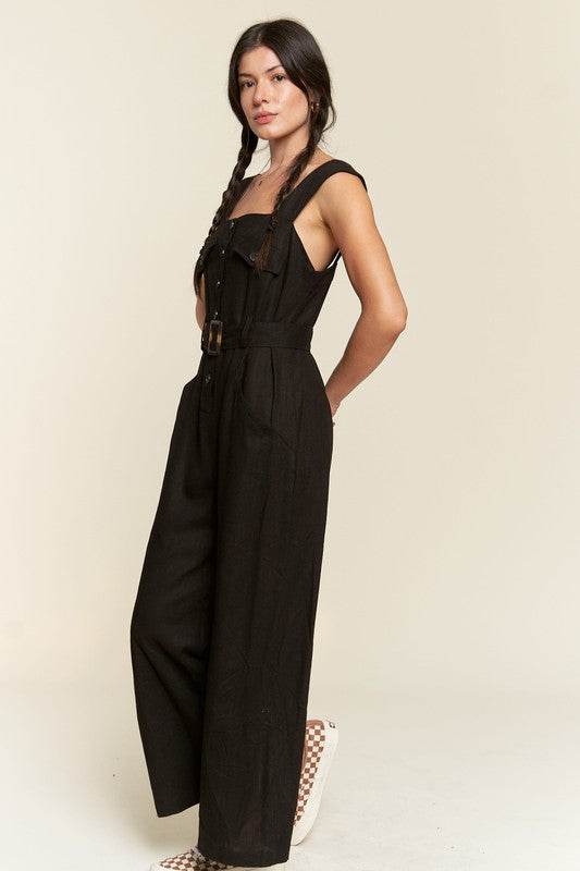 PLUS SLEEVELESS SQUARE NECK BUTTON ANKLE JUMPSUIT - Shop Style & More | Fresh Looks, Everyday Deals & Free Shipping