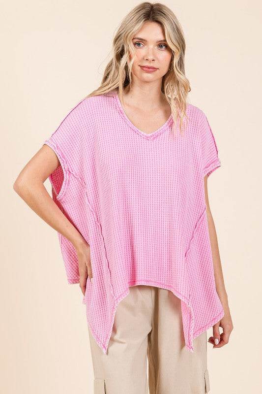 Mittoshop Mineral Wash Waffle Knit Pointed Hem Oversized Top - Shop Style & More | Fresh Looks, Everyday Deals & Free Shipping