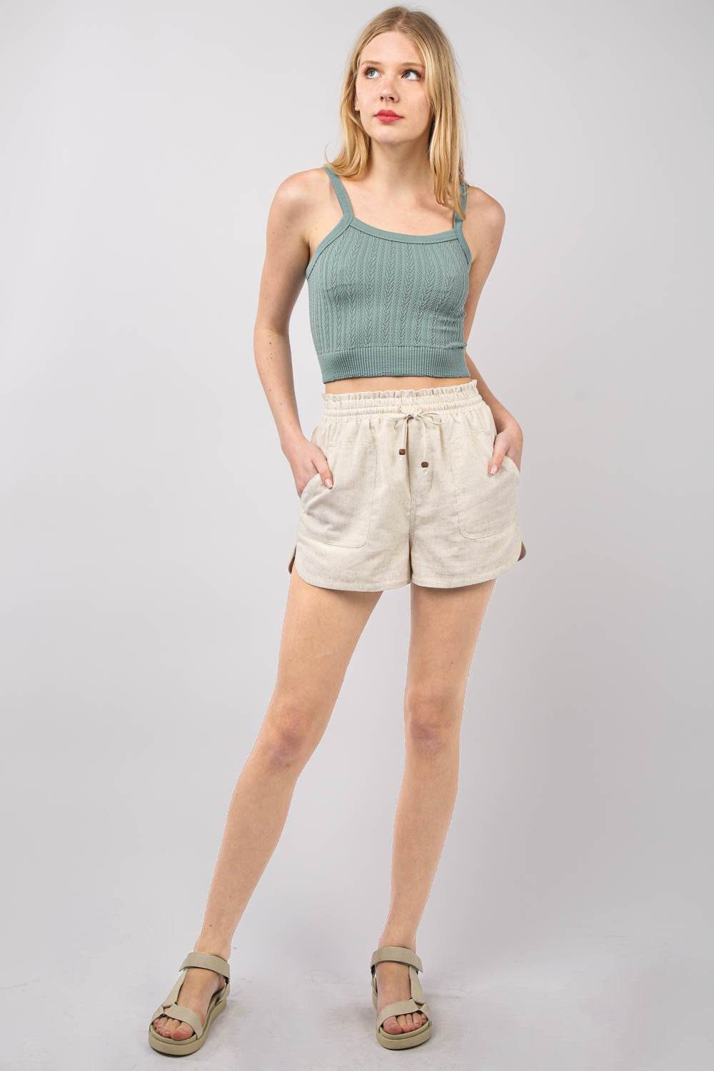 VERY J Drawstring Elastic Waist Linen Shorts - Shop Style & More | Fresh Looks, Everyday Deals & Free Shipping