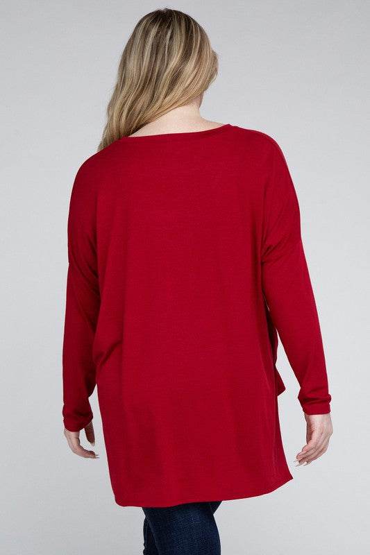 Plus Dolman Sleeve V-Neck Side Slit Hi-Low Hem Top - Shop Style & More | Fresh Looks, Everyday Deals & Free Shipping