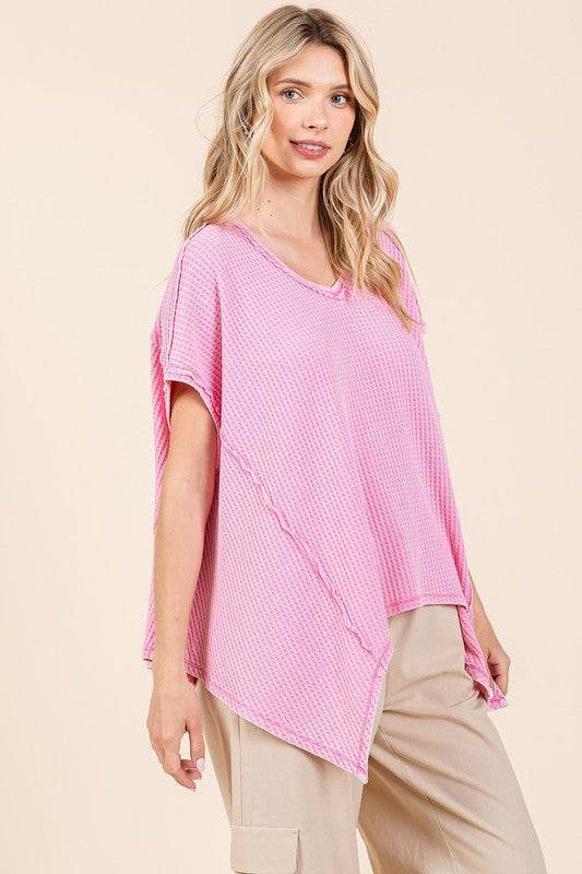 Mittoshop Mineral Wash Waffle Knit Pointed Hem Oversized Top - Shop Style & More | Fresh Looks, Everyday Deals & Free Shipping