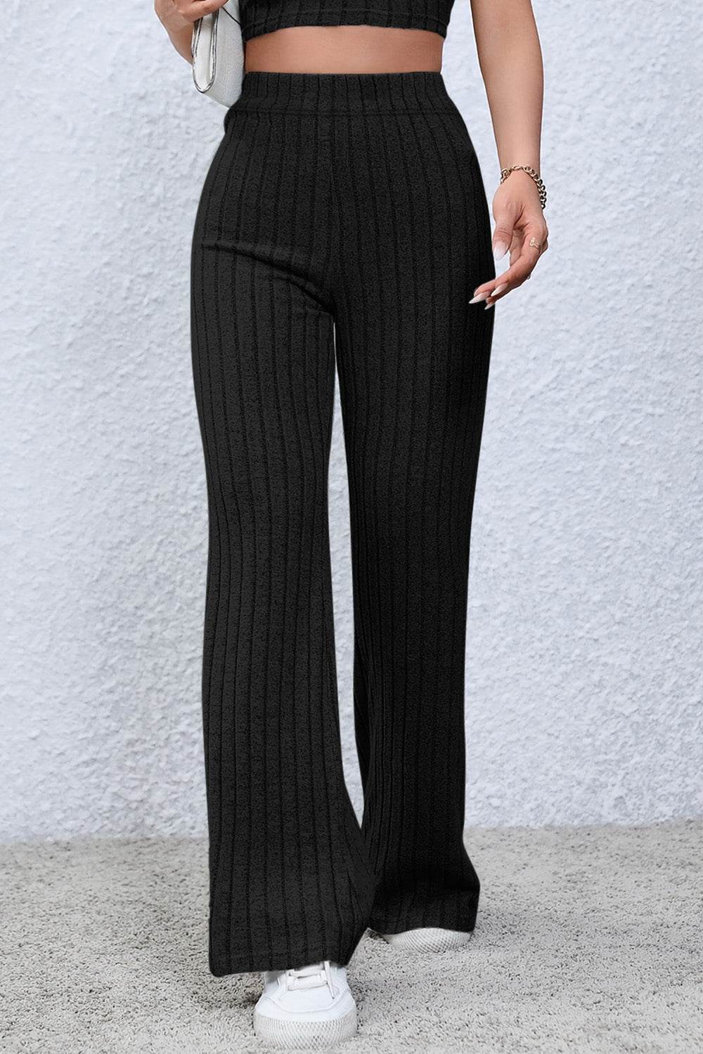 Basic Bae Full Size Ribbed High Waist Flare Pants - Shop Style & More | Fresh Looks, Everyday Deals & Free Shipping