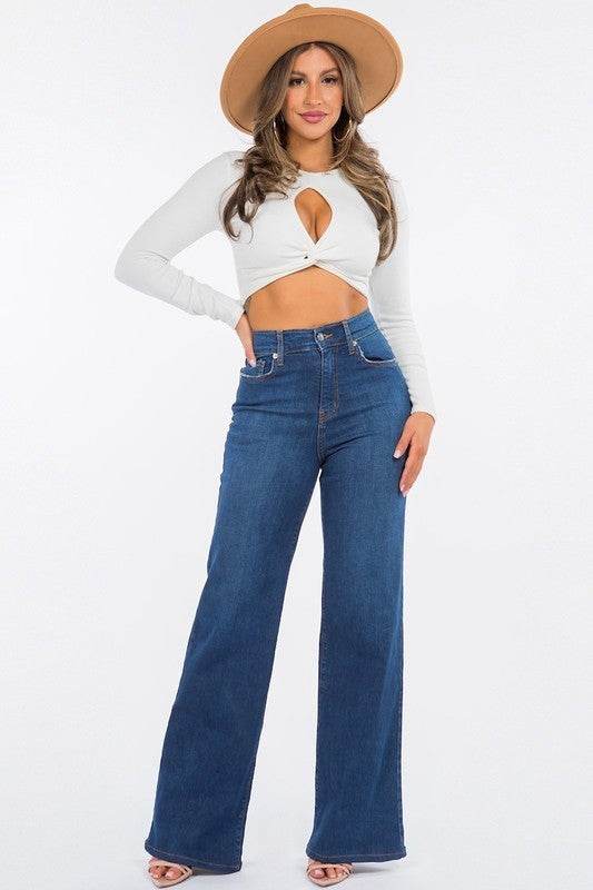 Olivia Wide Leg Jean in Dark Blue - Shop Style & More | Fresh Looks, Everyday Deals & Free Shipping
