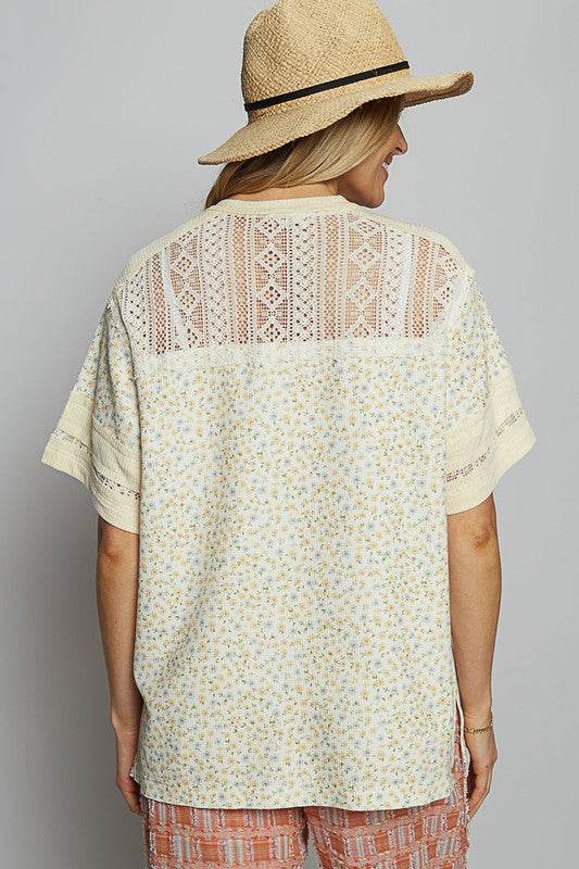 POL Number Floral Crochet Button Detail Half Sleeve Top - Shop Style & More | Fresh Looks, Everyday Deals & Free Shipping