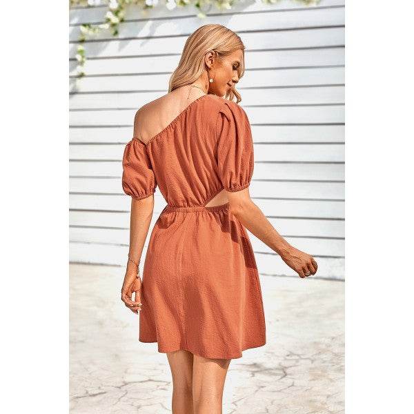 One Shoulder Puff Sleeve Fit Flare Short Dress - Shop Style & More | Fresh Looks, Everyday Deals & Free Shipping