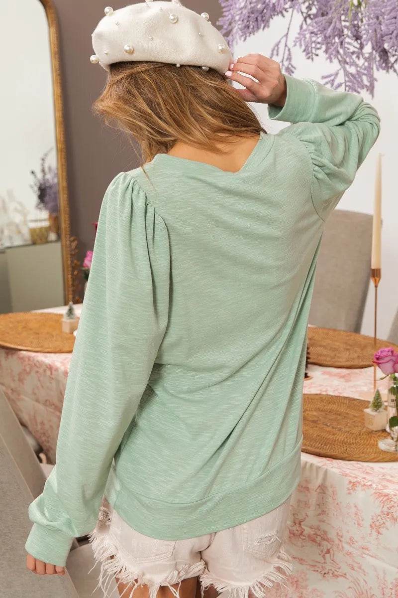 BiBi Slub Terry Puff Shoulder Sweatshirt - Shop Style & More | Fresh Looks, Everyday Deals & Free Shipping