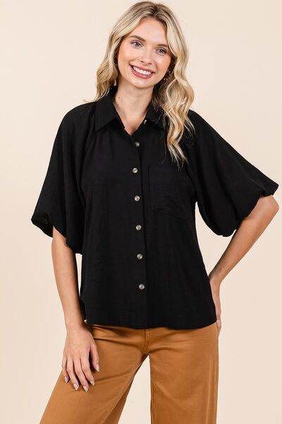 Mittoshop Airflow Short Bubble Sleeve Button Down Shirt - Shop Style & More | Fresh Looks, Everyday Deals & Free Shipping