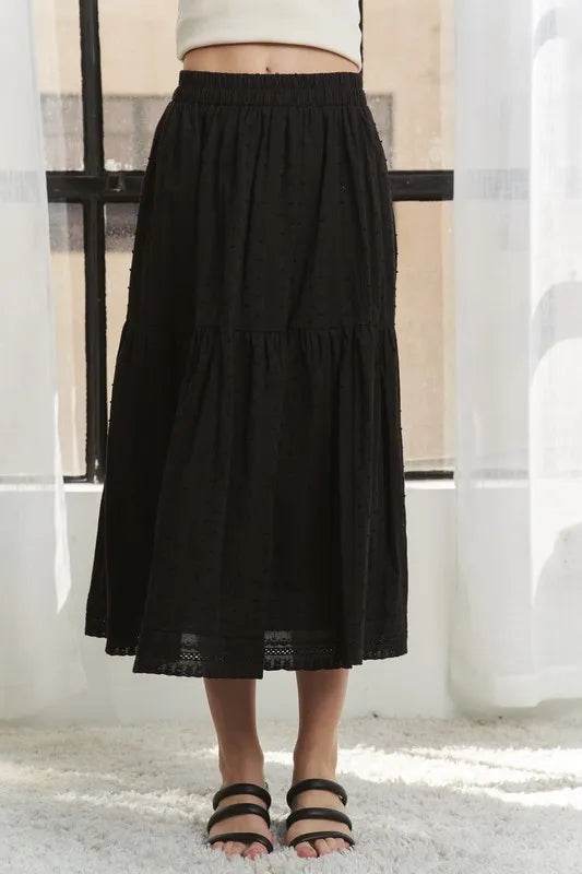 ADORA Elastic Waistband Tiered Midi Skirt - Shop Style & More | Fresh Looks, Everyday Deals & Free Shipping